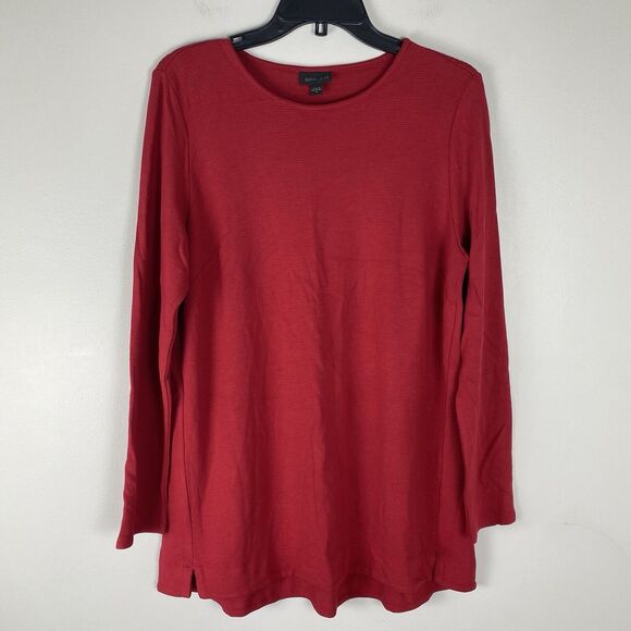 J Jill Wearever Women's Medium Top Red Stretch Long Sleeve V Neck Comfort Tunic - Picture 7 of 7
